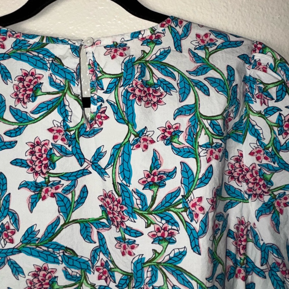 J. Crew Puff-sleeve Top Women's Size Large in Pink/blue floral Print 100% cotton - Picture 8 of 16